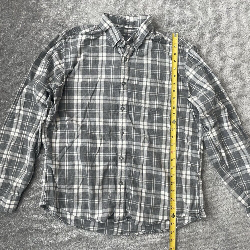 Eddie Bauer Shirt Mens Large Grey White Plaid Casual Button Up Classic Fit - Picture 6 of 7